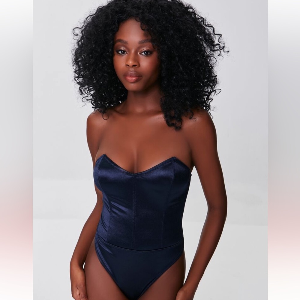 NWOT Navy Satin Body Suit